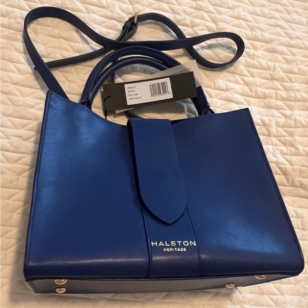 Halston Heritage Navy Blue Italian Leather Tote. NWT - Picture 1 of 6